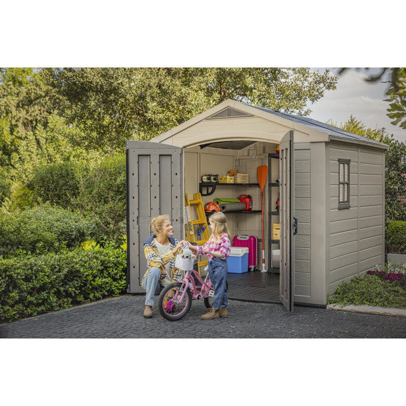 Keter Factor 8x8 ft. Durable Resin Outdoor Storage Shed With Floor and Double Doors for Garden Patio Furniture and Tools Brown Reviews